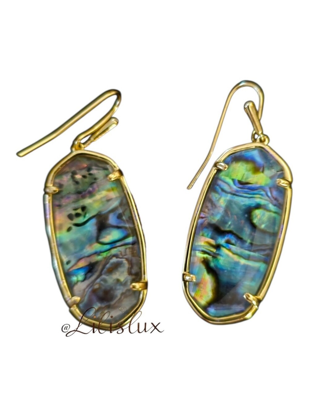 Kendra Scott Elle Abalone Shell Gold Plated 2" Earrings Gold Plated Wire Hooks